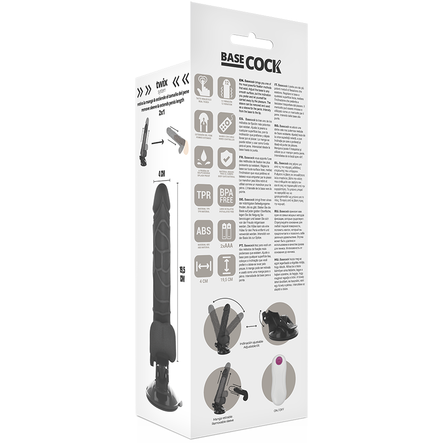 BASECOCK - REALISTISCHER VIBRATOR MIT FERNBEDIENUNG NATÜRLICH MIT HODEN 19.5 CM -O- 4 CM - Sexotim