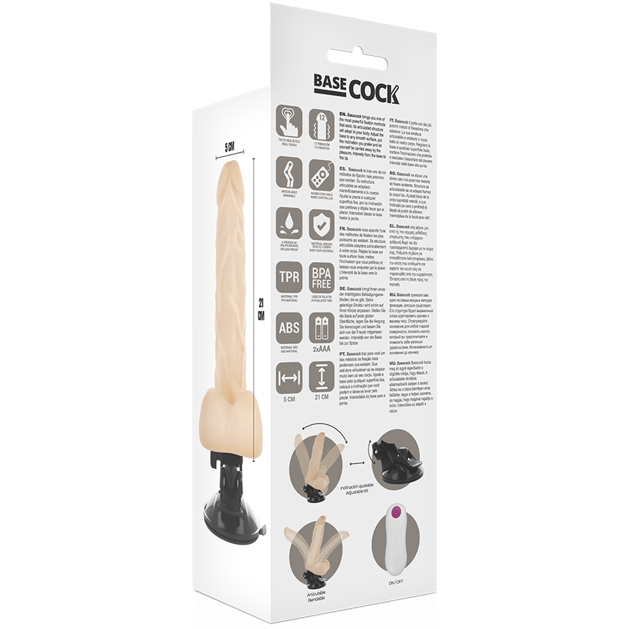 BASECOCK - ARTIKULIERBARER VIBRATOR NATÜRLICH MIT FERNBEDIENUNG 21 CM -O- 5 CM - Sexotim