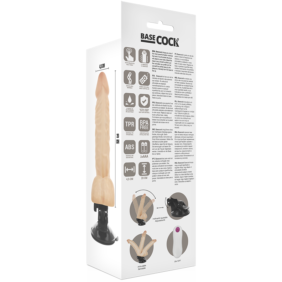 BASECOCK - ARTIKULIERBARER VIBRATOR NATÜRLICH FERNBEDIENUNG 20 CM -O- 4.5 CM - Sexotim