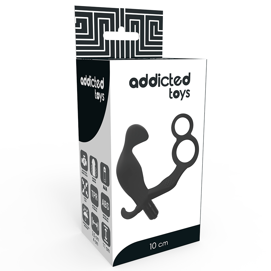 ADDICTED TOYS - ANALPLUG MIT DOPPELTEM PENISRING UND HODEN SCHWARZ - Sexotim